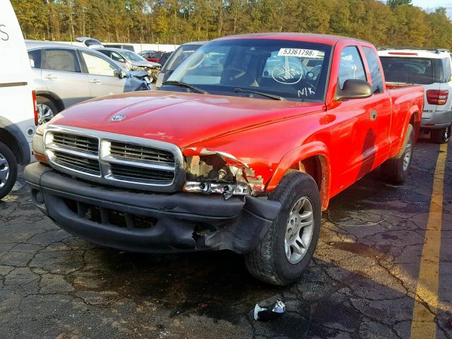 1D7GL12K54S708786 - 2004 DODGE DAKOTA SXT RED photo 2