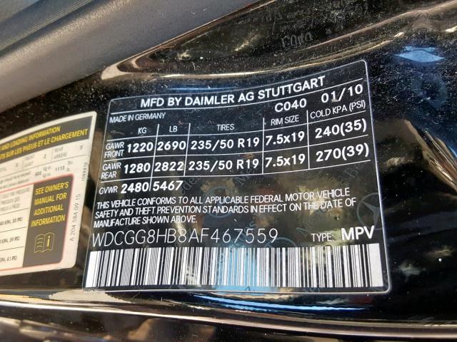 WDCGG8HB8AF467559 - 2010 MERCEDES-BENZ GLK 350 4M BLACK photo 10