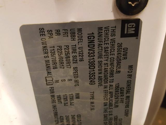 1GNDV33138D135249 - 2008 CHEVROLET UPLANDER L Ağ foto 10