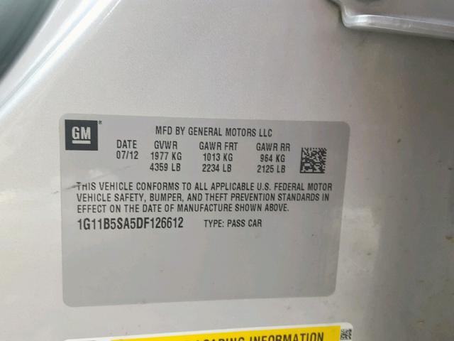 1G11B5SA5DF126612 - 2013 CHEVROLET MALIBU LS 银色 照片 10