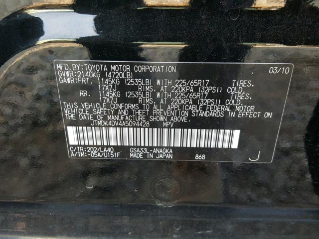 JTMDK4DV4A5094428 - 2010 TOYOTA RAV4 LIMIT BLACK photo 10