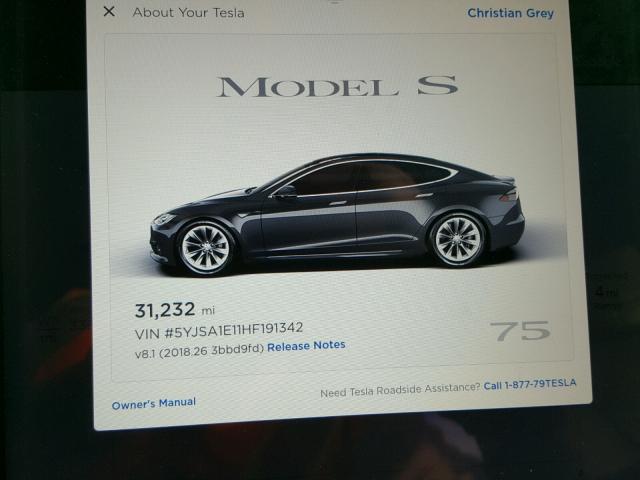 5YJSA1E11HF191342 - 2017 TESLA MODEL S GRAY photo 8