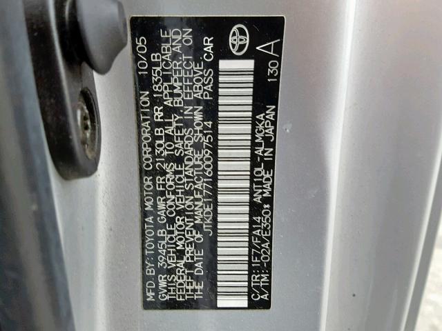 JTKDE177160097514 - 2006 TOYOTA SCION TC Gümüş foto 10