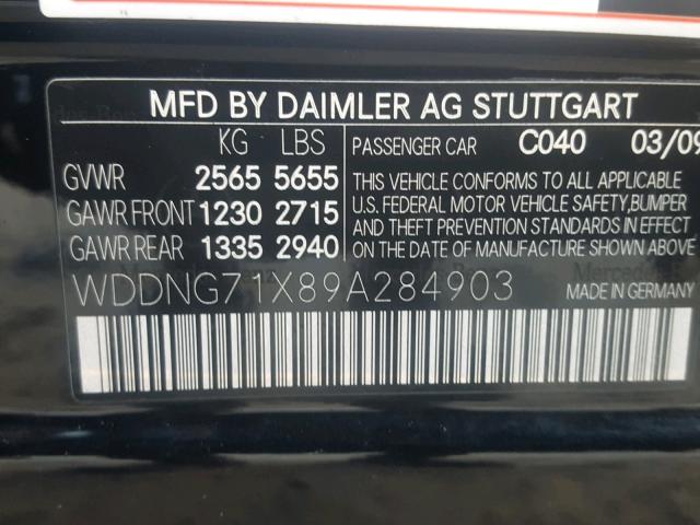 WDDNG71X89A284903 - 2009 MERCEDES-BENZ S 550 BLACK photo 10