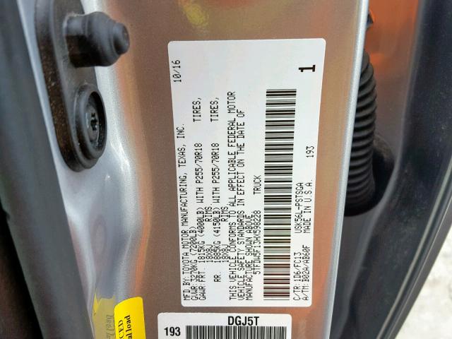 5TFDW5F13HX598228 - 2017 TOYOTA TUNDRA CRE SILVER photo 10