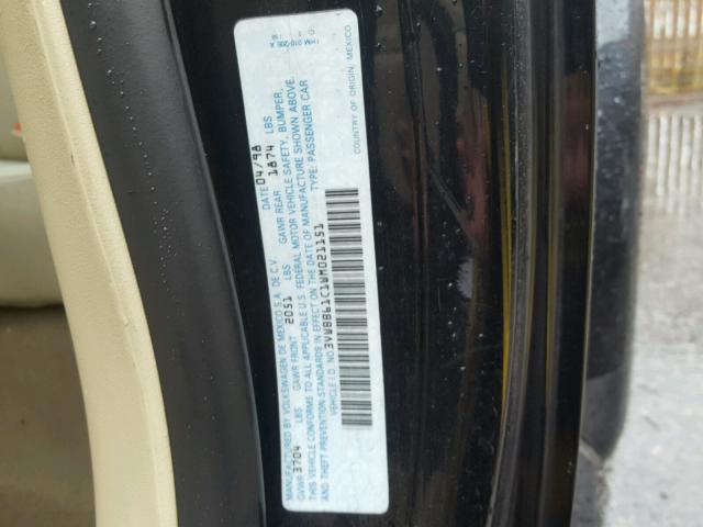 3VWBB61C1WM021151 - 1998 VOLKSWAGEN NEW BEETLE BLACK photo 10