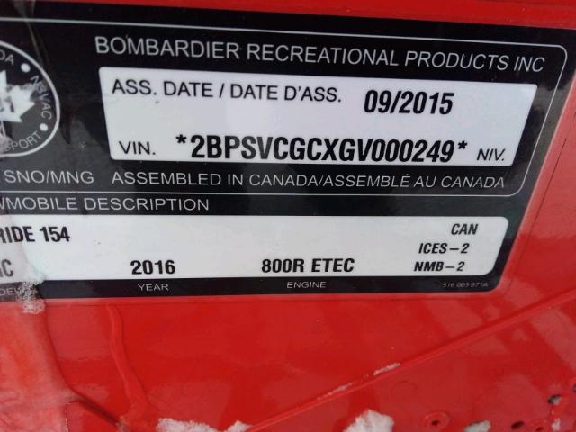 2BPSVCGCXGV000249 - 2016 SKID FREERIDE RED photo 9