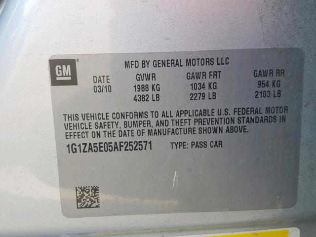 1G1ZA5E05AF252571 - 2010 CHEVROLET MALIBU LS 银色 照片 10