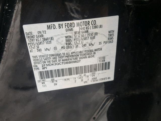 2FMDK3GC7DBB09827 - 2013 FORD EDGE SE BLACK photo 10