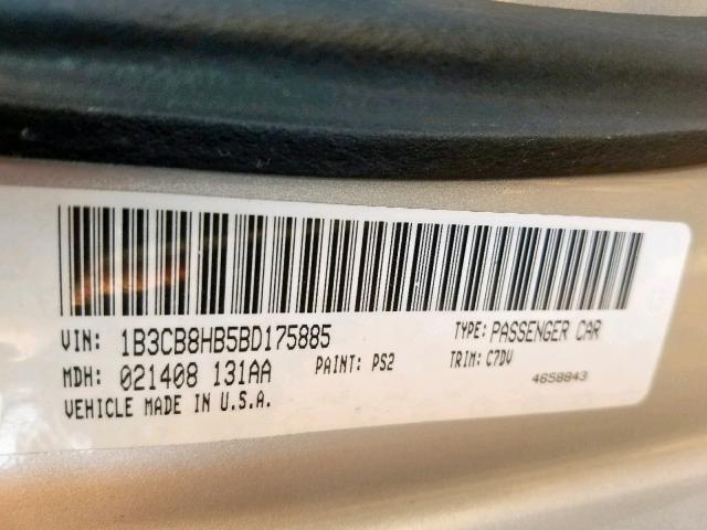 1B3CB8HB5BD175885 - 2011 DODGE CALIBER RU SILVER photo 10