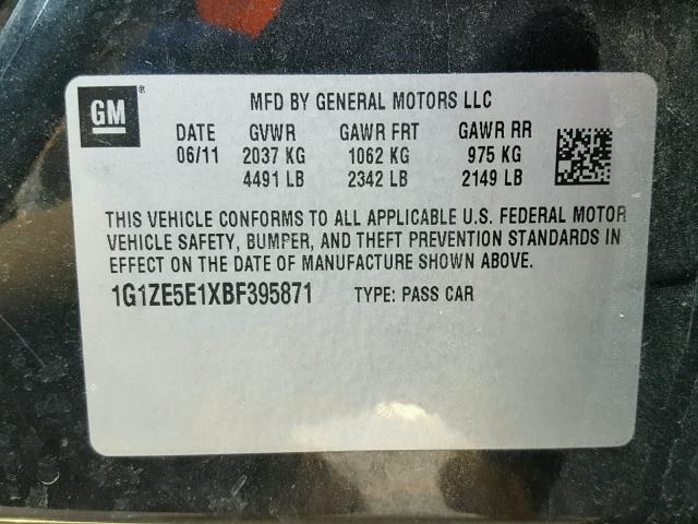 1G1ZE5E1XBF395871 - 2011 CHEVROLET MALIBU LTZ BLACK photo 10