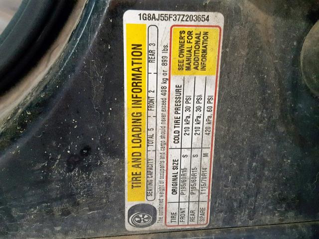 1G8AJ55F37Z203654 - 2007 SATURN ION LEVEL BLUE photo 10