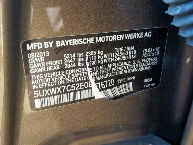 5UXWX7C52E0E76720 - 2014 BMW X3 XDRIVE3 BROWN photo 10