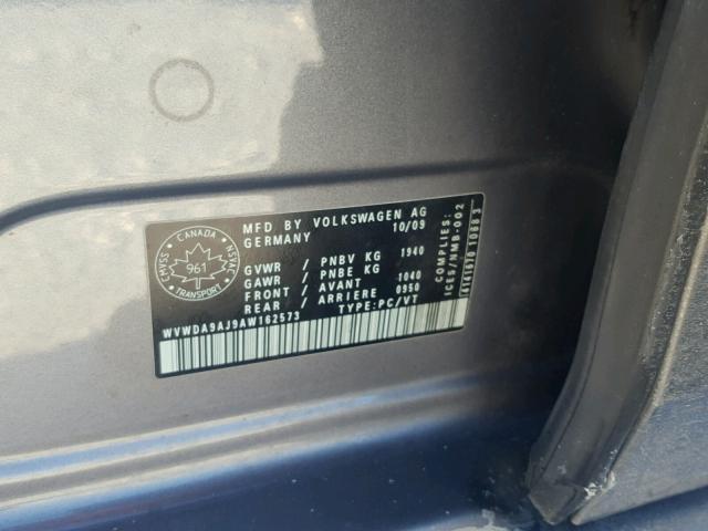 WVWDA9AJ9AW162573 - 2010 VOLKSWAGEN GOLF 灰色 照片 10