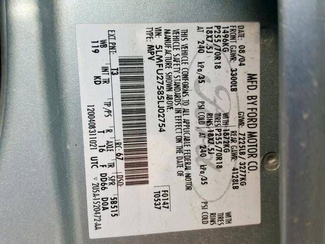 5LMFU27585LJ02754 - 2005 LINCOLN NAVIGATOR SILVER photo 10