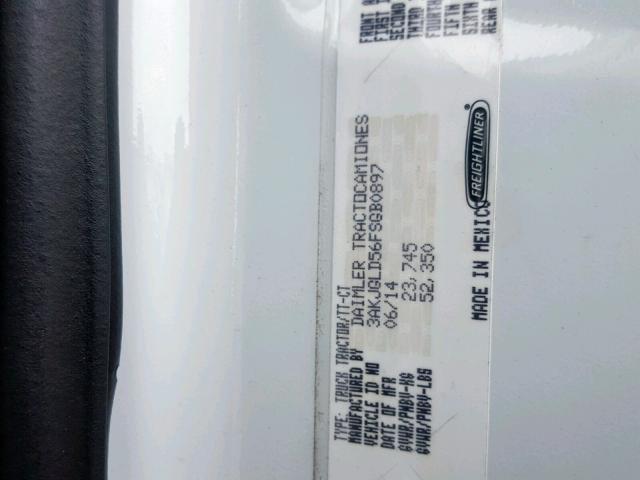 3AKJGLD56FSGB0897 - 2015 FREIGHTLINER CASCADIA 1 WHITE photo 10