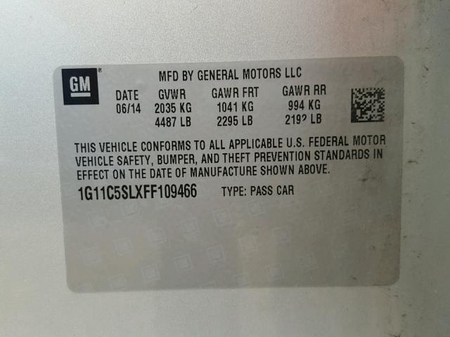 1G11C5SLXFF109466 - 2015 CHEVROLET MALIBU 1LT SILVER photo 10