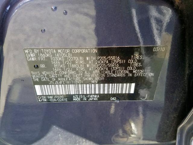 JTLZE4FE1B1118921 - 2011 TOYOTA SCION XB Schwarz Foto 10