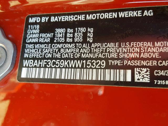 WBAHF3C59KWW15329 - 2019 BMW Z4 SDRIVE3 RED photo 10