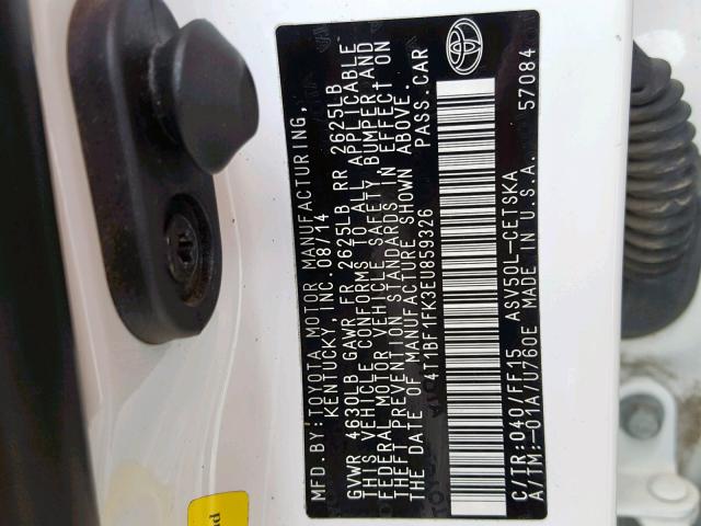 4T1BF1FK3EU859326 - 2014 TOYOTA CAMRY L Ağ foto 10