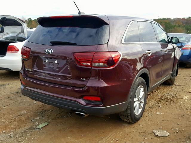 5XYPGDA50KG443645 - 2019 KIA SORENTO LX BURGUNDY photo 4