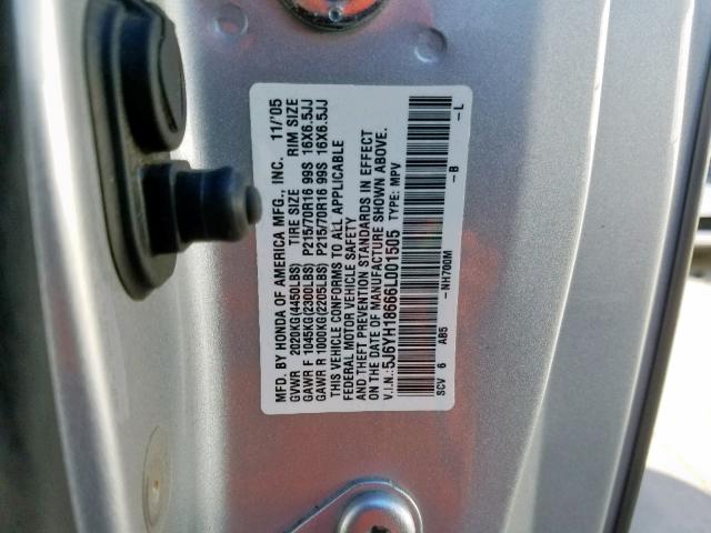 5J6YH18666L001505 - 2006 HONDA ELEMENT EX GRAY photo 10