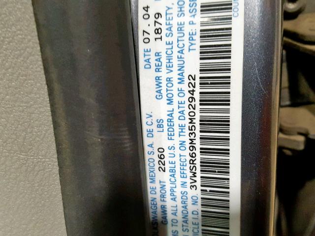 3VWSR69M35M029422 - 2005 VOLKSWAGEN JETTA GLS GRAY photo 10