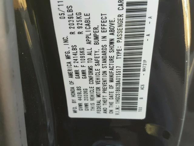 1HGCS1B82BA015517 - 2011 HONDA ACCORD EXL BLACK photo 10