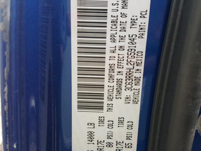 3C63RRHL2FG591045 - 2015 RAM 3500 SLT BLUE photo 10