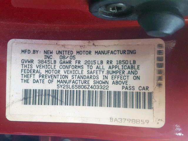 5Y2SL65806Z403322 - 2006 PONTIAC VIBE ORANGE photo 10