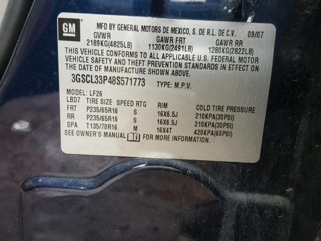 3GSCL33P48S571773 - 2008 SATURN VUE XE BLUE photo 10