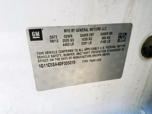 1G11C5SA4DF355019 - 2013 CHEVROLET MALIBU 1LT 白色 照片 10