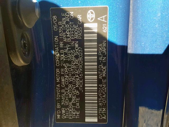 JTKDE167X90280237 - 2009 TOYOTA SCION TC 蓝色 照片 10