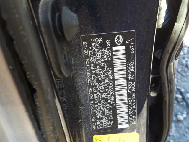 JTHBF30G930148947 - 2003 LEXUS ES 300 BLACK photo 10