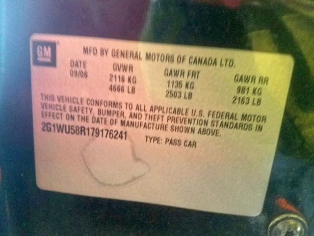 2G1WU58R179176241 - 2007 CHEVROLET IMPALA LTZ BLACK photo 10