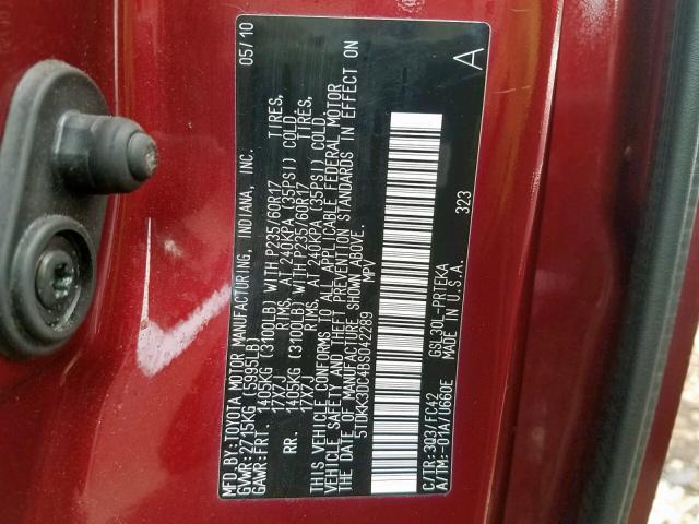 5TDKK3DC4BS042289 - 2011 TOYOTA SIENNA LE RED photo 10