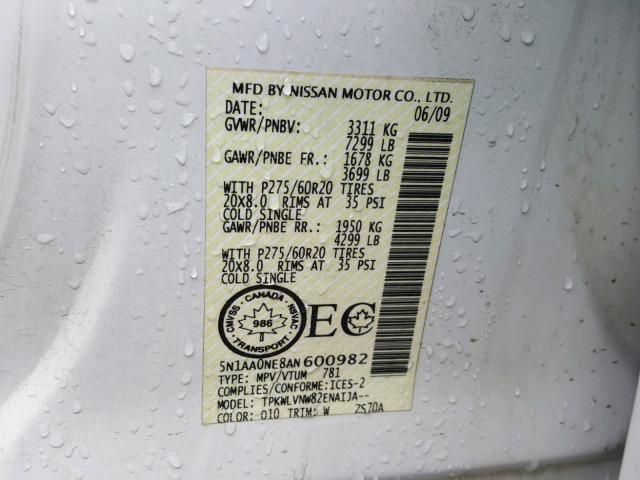 5N1AA0NE8AN600982 - 2010 NISSAN ARMADA PLA WHITE photo 10