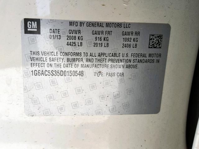 1G6AC5S35D0150548 - 2013 CADILLAC ATS PERFOR WHITE photo 10