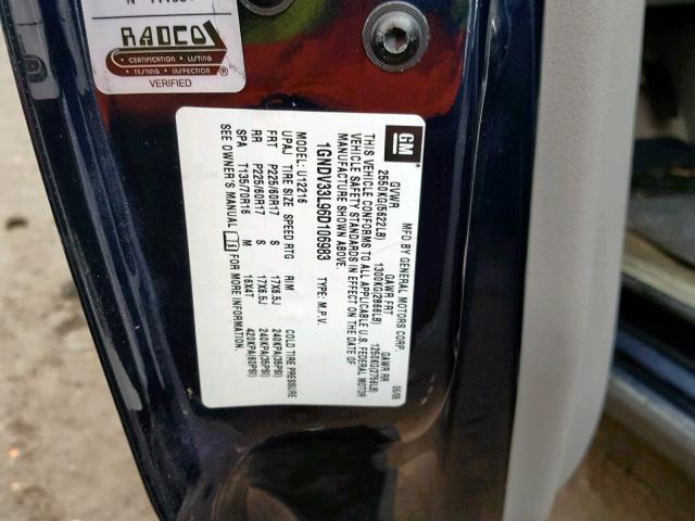 1GNDV33L96D106983 - 2006 CHEVROLET UPLANDER L 黑色 照片 10