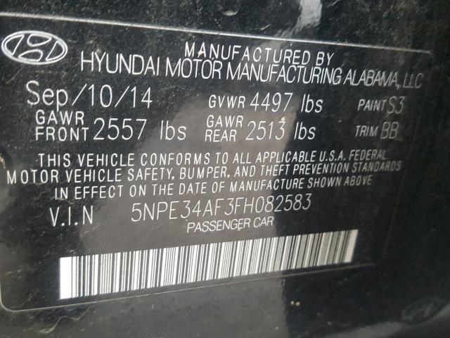 5NPE34AF3FH082583 - 2015 HYUNDAI SONATA SPO BLACK photo 10