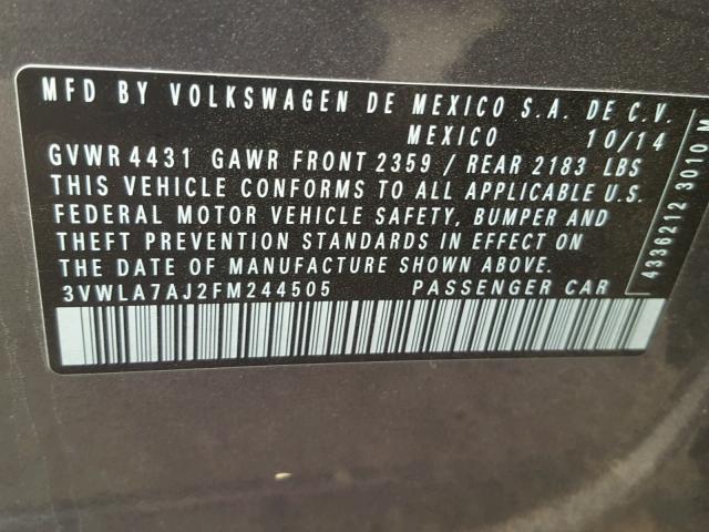 3VWLA7AJ2FM244505 - 2015 VOLKSWAGEN JETTA TDI GRAY photo 10