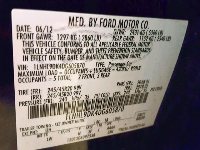 1LNHL9DK4DG605870 - 2013 LINCOLN MKS BLACK photo 10