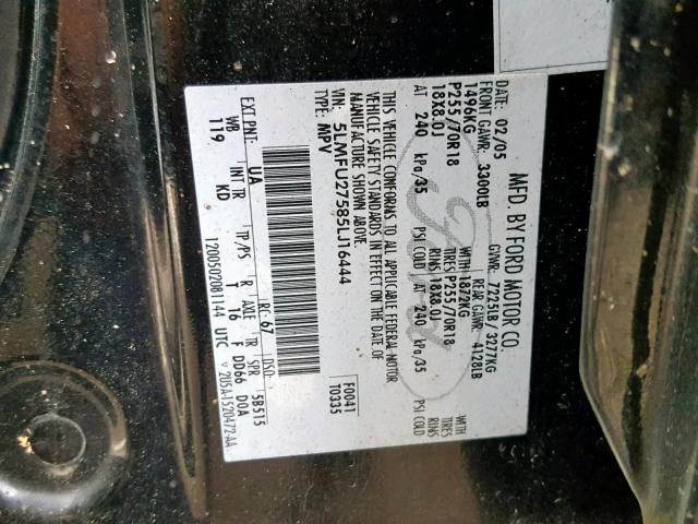 5LMFU27585LJ16444 - 2005 LINCOLN NAVIGATOR Қара фото 10