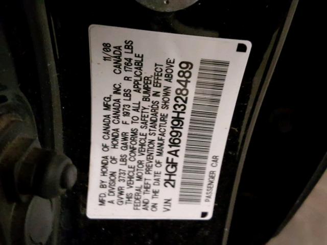 2HGFA16919H328489 - 2009 HONDA CIVIC EXL BLACK photo 10