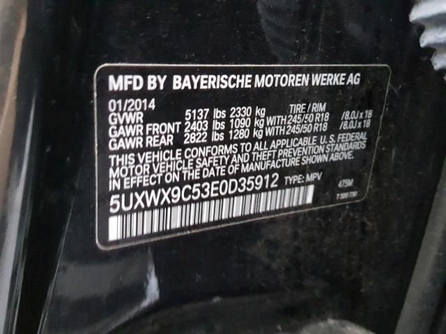 5UXWX9C53E0D35912 - 2014 BMW X3 XDRIVE2 BLACK photo 10