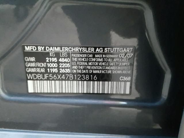 WDBUF56X47B123816 - 2007 MERCEDES-BENZ E 350 GRAY photo 10