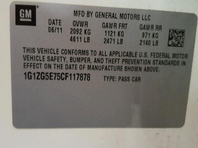 1G1ZG5E75CF117878 - 2012 CHEVROLET MALIBU LTZ თეთრი ფოტო 10