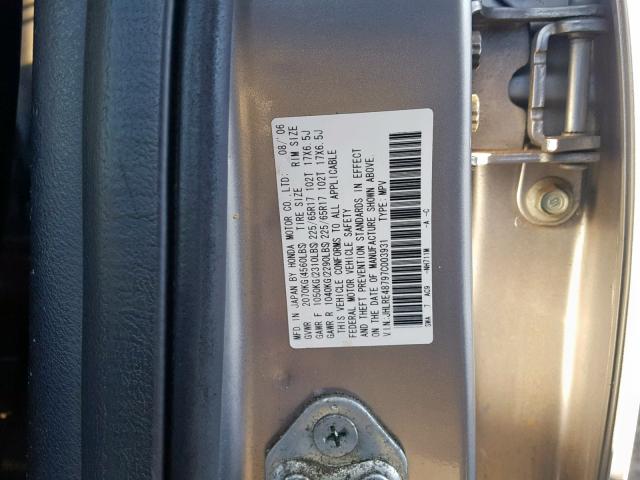 JHLRE48797C003931 - 2007 HONDA CR-V EXL SILVER photo 10