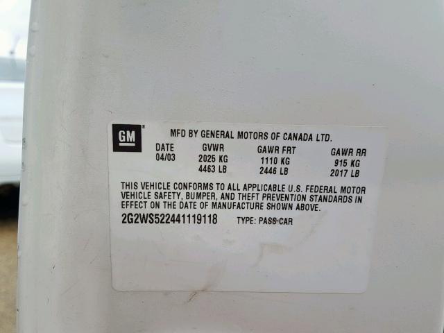 2G2WS522441119118 - 2004 PONTIAC GRAND PRIX WHITE photo 10