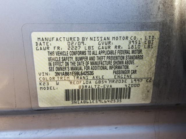 3N1AB61E59L642535 - 2009 NISSAN SENTRA 2.0 SILVER photo 10